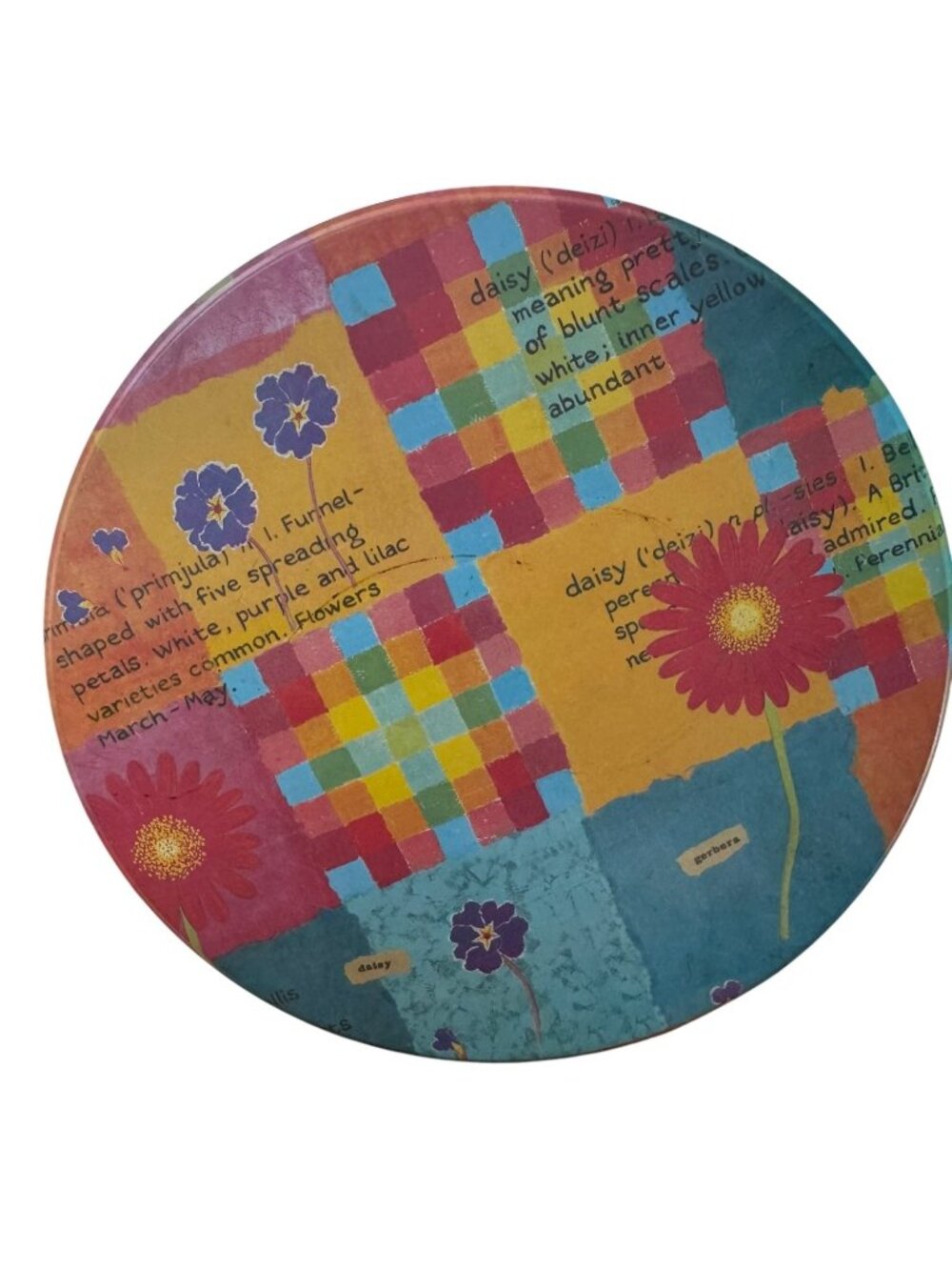 Floral-Themed Round Tin Container With Lid 8" Diameter x 5" Height Multicolor De